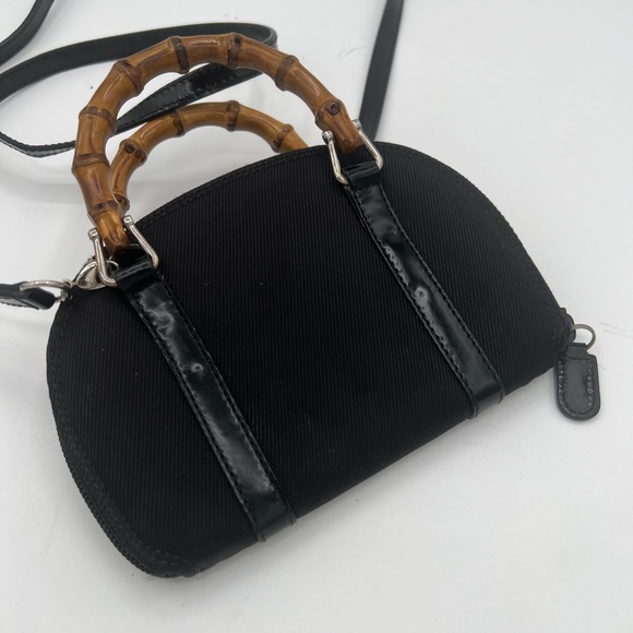 Authentic Gucci mini bamboo canvas bag with leather trim and strap like new EUC - Picture 1 of 12